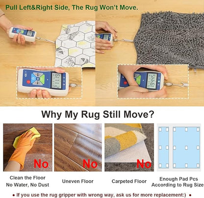 Anti Slip Rug Pad Grippers 8 Pcs Vacuum Technology Carpet Gripper for Hardwood Floors Anti Curling Carpet Grips Washable Non Slip Area Rug Stopper 10x10cm