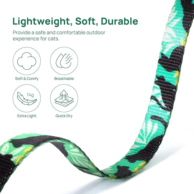 Cat Harness and Leash Set - Escape Proof Adjustable Cat Harness, Comfortable Soft Lightweight, Use Safe & Easy, Walking Travel Kitten Harness for Small Medium Large Cats (Green Cat Whispers)