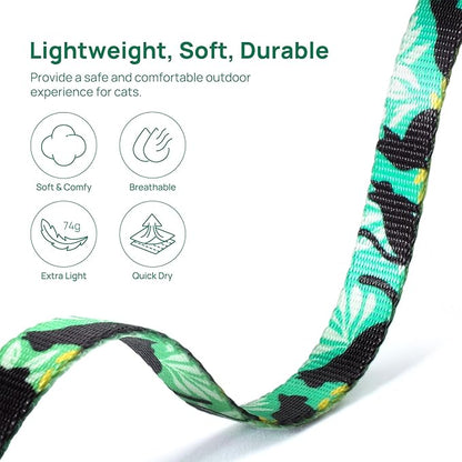 Cat Harness and Leash Set - Escape Proof Adjustable Cat Harness, Comfortable Soft Lightweight, Use Safe & Easy, Walking Travel Kitten Harness for Small Medium Large Cats (Green Cat Whispers)