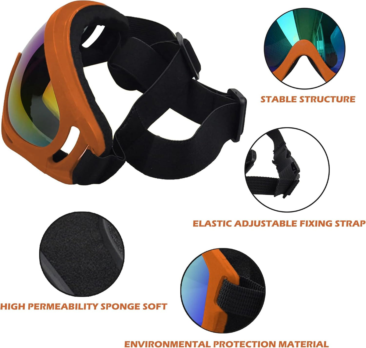 Large Dog Sunglasses With Adjustable Strap UV Protection, Windproof Puppy Eyewear, Suitable for Medium-Large Pets, Eyes Protection, Soft Goggles (Orange Frame)