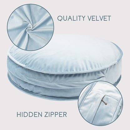YIUOR Velvet Floor Pillows Round Chair Cushion Couch Throw Pillow Soft Pouf Seat Mattress Bean Bag for Reading Nook Play Room (19.7IN, Baby Blue)