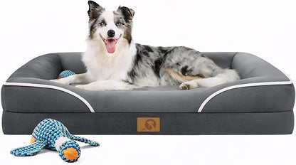Homemate Dog Bed Large Sized Dog: 42"x30" Orthopedic Pet Bed with Toy | Large Dogs Bed with Non-Slip Botton & Removable Washable Cover Cat Bed Sofa XL Outdoor Crate Pad Couch Dark Grey