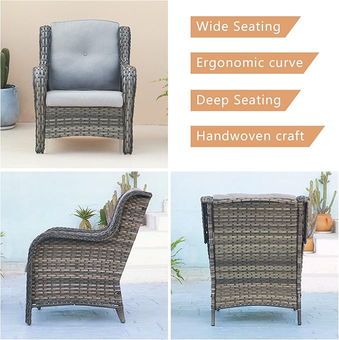 Rilyson Outdoor Patio Wicker Furniture Set - 5 Piece Rattan Patio Conversation Sectional Sofa Set with 1 Couch,2 Armchairs,2 Ottomans for Porch Deck Garden(Mixed Grey/Grey)