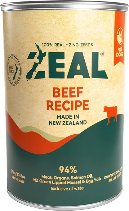 ZEAL New Zealand Wet Dog Food – High Protein, Pure Nutrition, Natural Superfoods, Grain-Free with Superfoods (Beef, 13.76oz Can 12-Pack)