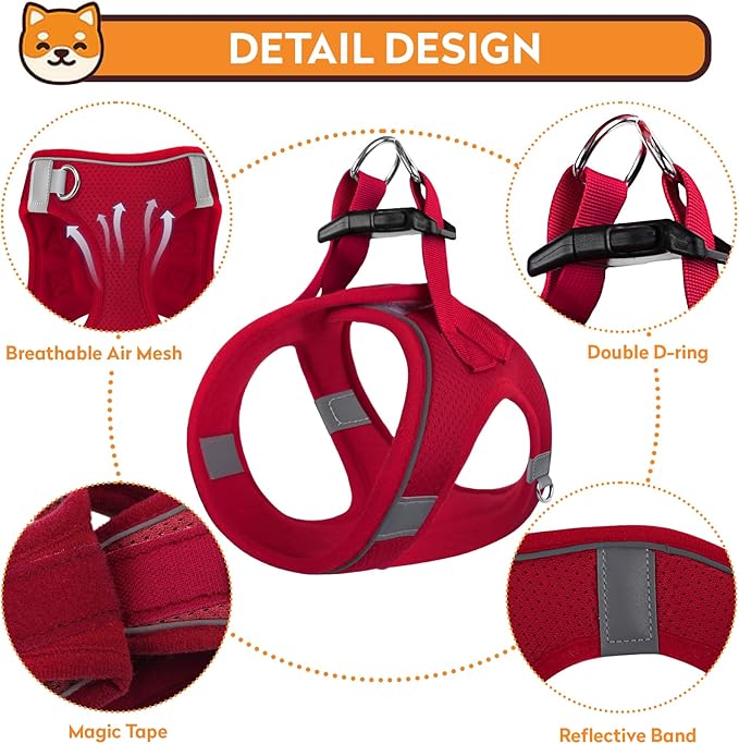 Dog Harness with Leash Set, No-Pull Step-in Reflective Pet Harness with 1 Leash Clips, Adjustable Soft Padded Easy Walk Dog Vest for Small Medium Large Dogs, Cats(Bright Red, Small)