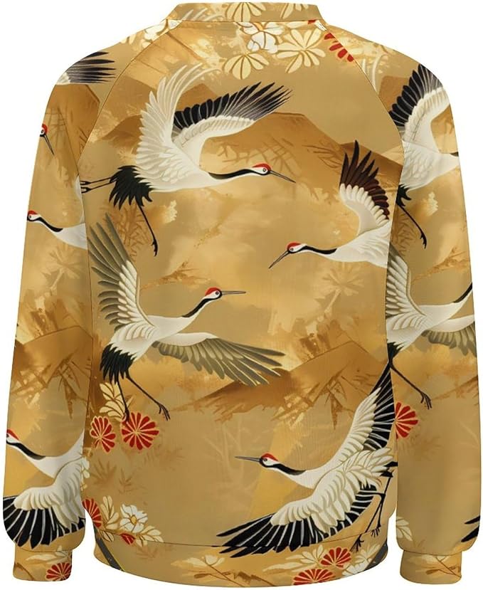 Womens Long Sleeve Tops Y2k Japanese Art Print Sweatshirts Fall Pullover for Women Crewneck Vintage Shirts Boho Tops