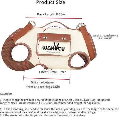 Wakytu Dog Lift Harness Dog Carrier Sling for Small Dogs & Cats,S | stylish puppy sling carrier with handle & pocket,adjustable leash,walking & travel