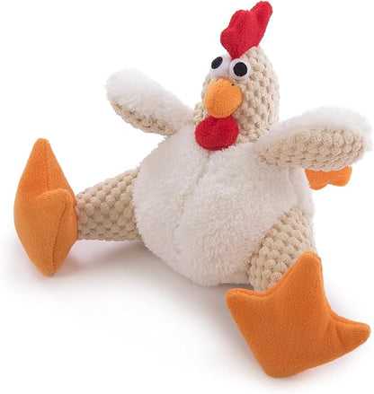 goDog Checkers Fat Rooster Squeaky Plush Dog Toy, Chew Guard Technology - White, Small