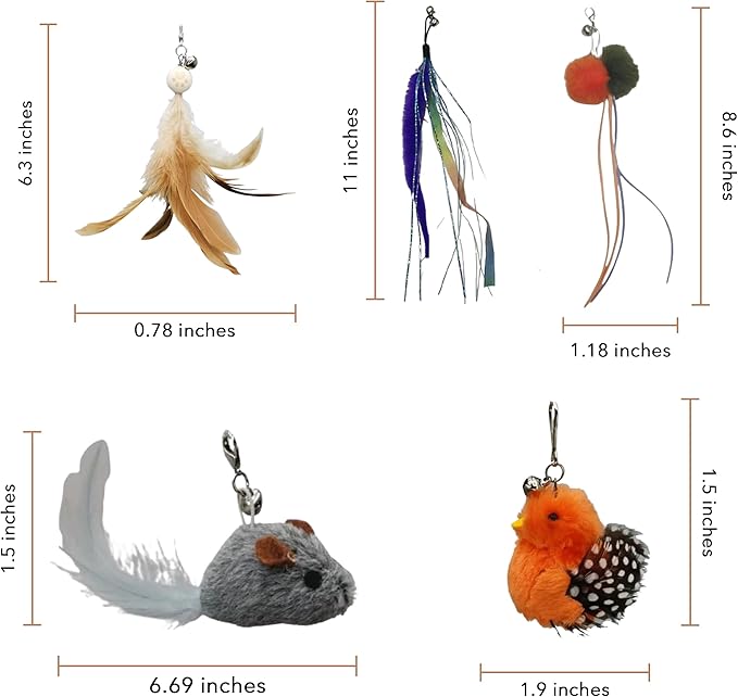 Interactive Play Set - Set of 5 Replacement Toys: Mouse, Duck, Feathers, Balls & Worm Heads - Engaging Cat Toys with Realistic Designs for Endless Fun