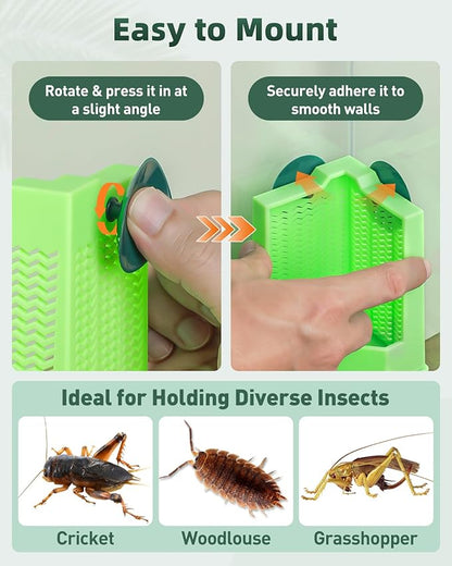 Pawfly Bearded Dragon Feeder - Escape-Proof Corner Reptile Food Box, Wall-Mounted with Suction Cups for Insects - Bug Bowl for Lizards, Geckos, Chameleons & Frogs