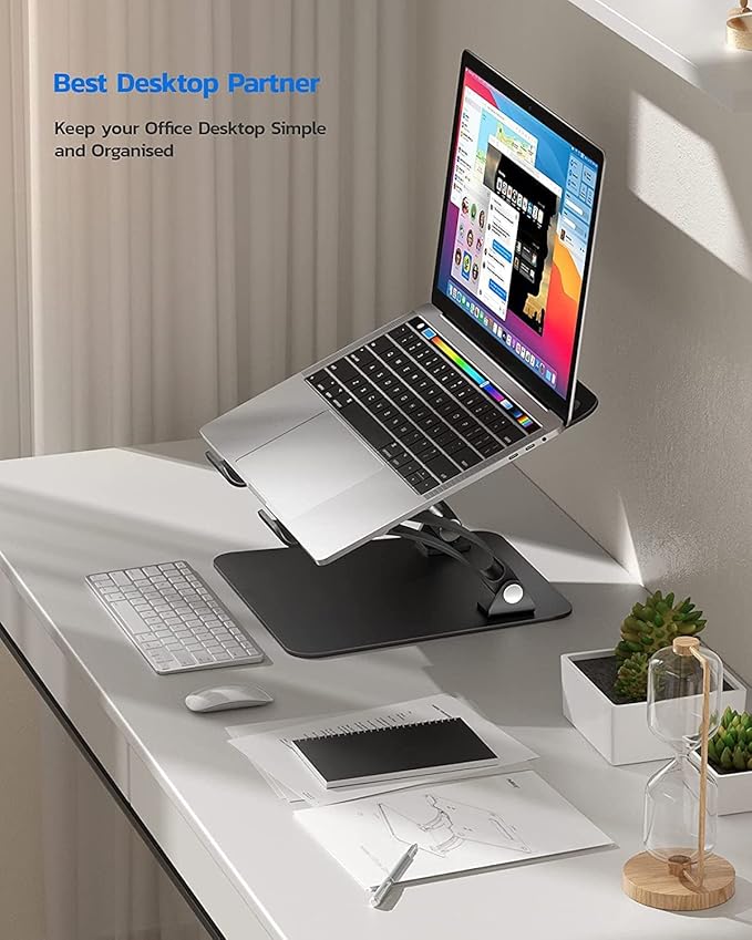 Nulaxy Fully Adjustable Laptop Stand for Desk, Dual Foldable Aluminum Computer Riser with Heat-Vent, Ergonomic Notebook Holder Portable Office Accessories Compatible with All 10-17" Laptops, Black