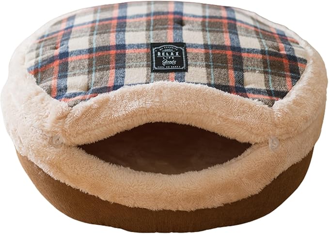 Cat Cave Bed – Plush, Warm & Calming Hideaway with Detachable Lid & Mat, Covered House for Indoor Kitten & Kitty (Brown)