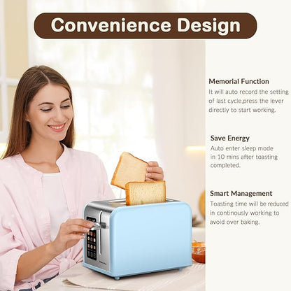 Mecity 2 Slice Touch Screen Toaster, 1.5" Wide Slot, Stainless Steel Smart