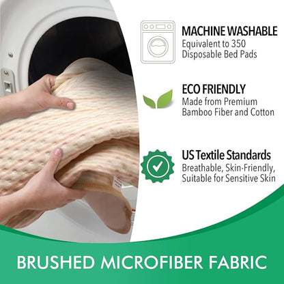 Bed Pads for Incontinence Washable Waterproof, 36" x 34" (Pack of 3) - Reusable Medium Bamboo Fiber Pee Pads for Adults, Women, Elderly, Pet, 4-Layer Underpads for Sofa, Couch, Furniture - KELISITING