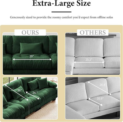 173.2" Oversized Couch, 4 Seater Modular Sectional Sofa, Green Large Sectional Couches for Living Room, Fluffy Chenille Fabric Cloud Couch with 5 Pillows, Deep Seat Sofas