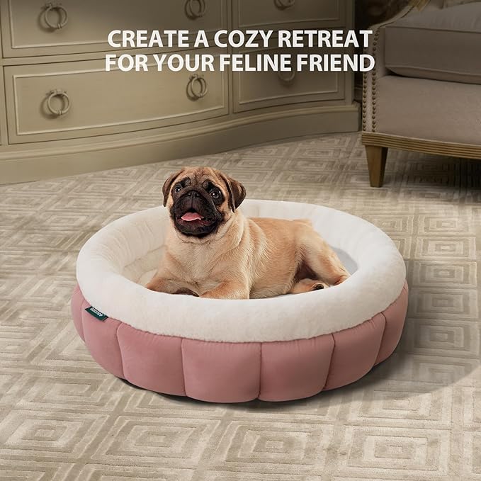 BALANCE Cat Beds for Indoor Cats, Washable Round Cat Bed, Cute Kitten Bed with Anti-Slip Bottom for Kitty and Puppy, 23 Inches, Mellow Rose