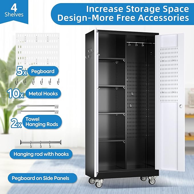 SUXXAN Broom Closet Storage Cabinet, Metal Cabinets