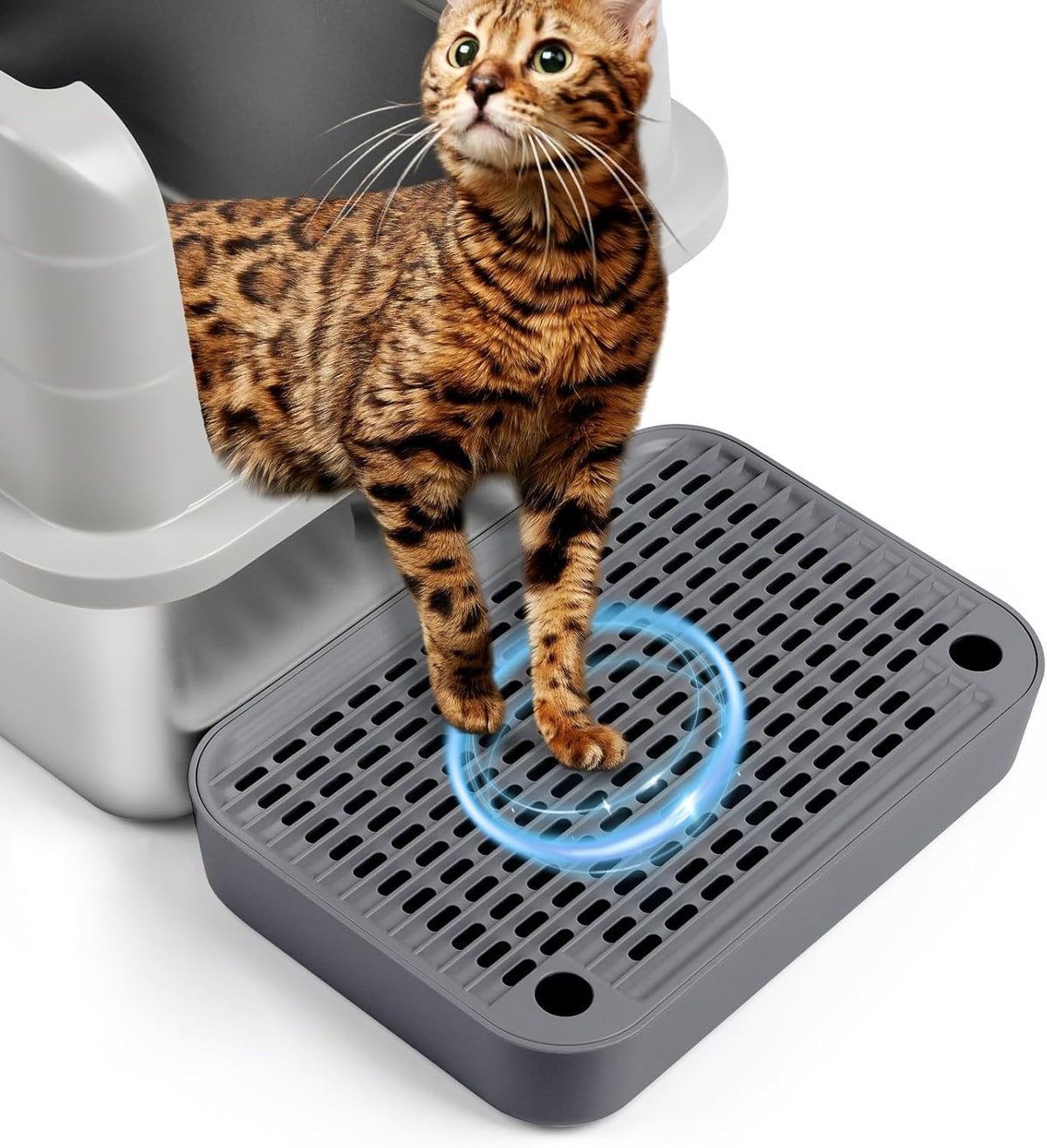 Cat Litter Box Ramp Mat with Filter Function, Cat Step Pedal Stool for Self-Cleaning Litter Box, Easy to Clean, Ideal for Kitten & Elderly Cats (Dark Grey)