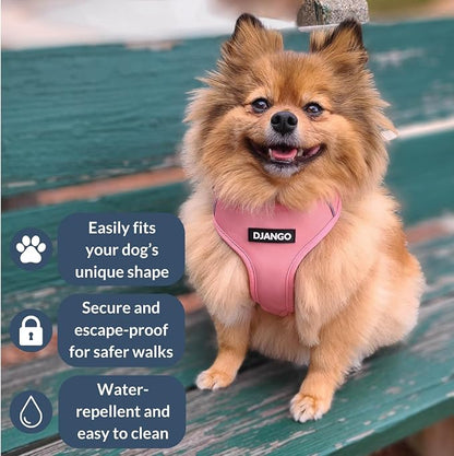 Adventure Dog Harness - Stylish, and Durable Medium Dog Harness for Outdoor Adventures and Everyday Wear - Quartz Pink Neoprene Adjustable Harness for Dogs with Reflective Piping, Brass D-Ring