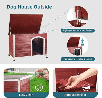 Petsfit Weatherproof Wooden Outdoor Dog House, Large, 1-Year Warranty