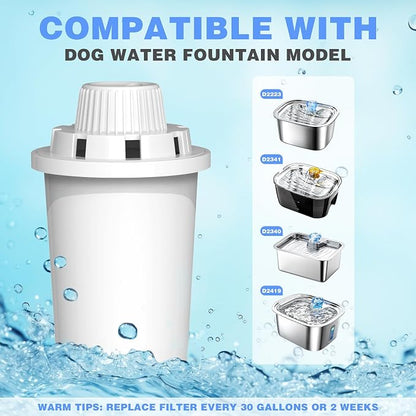 Replacement Filter for Lesotc Lage Dog Water Fountain, 4 Pack Water Filter for Stainless Steel Pet Fountain for Large Dogs- Vertical Filtration for D2223,D2322,D2341,D2419 Lasts Two Months