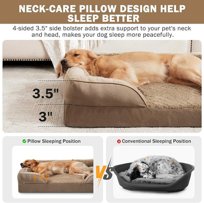 L Plus Orthopedic Dog Bed for Large Dogs, Washable Dog Sofa with Egg-Crate Foam, Waterproof Lining and Non-Skid Bottom