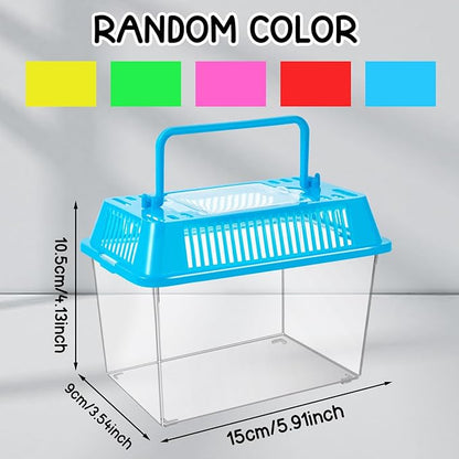 12Pcs Plastic Reptile Terrariums Carrier Cage, Tarantula Enclosure Snake Breeding Box Hatching Container Transparent Fish Tank Turtle Aquarium with Random Color Lid for Shrimp, S(5.9" x 3.5" x 4.3")