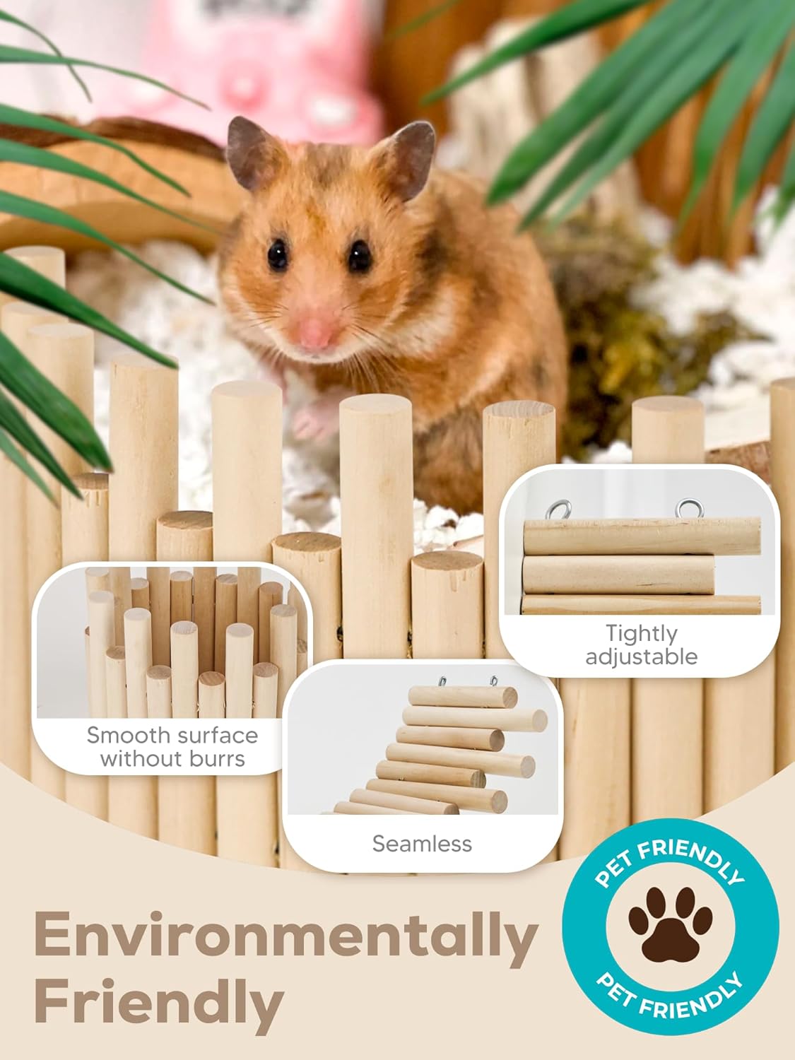 2PCS Wooden Hamster Fence, Bridge Cage Decor, Wooden Hamster Accessory 11.8in（3.93in High）