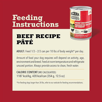 ACANA Classics Pate Wet Dog Food Beef Recipe 12.5oz Cans (12 Count)