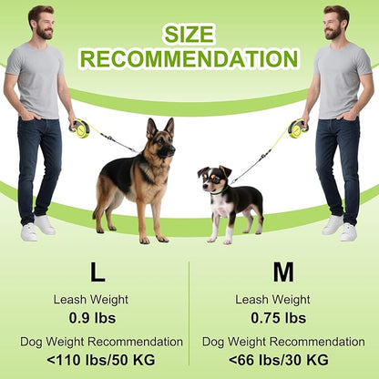 2025 New Model Retractable Dog Leash 18ft' - Detachable Poop Bag and Chew Proof Cable and Included Heavy Duty Reflective Retractable Leash for Small Medium Large Dogs up to 110 lbs