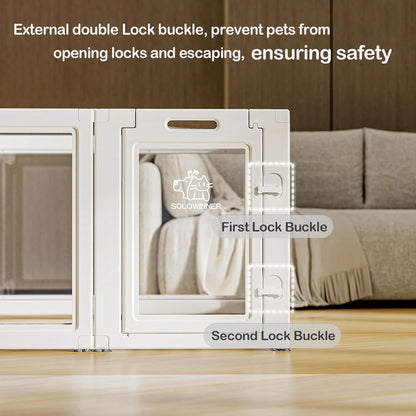 Dog Playpen Transparent Puppy Playpen Indoor, Easy Assemble & Disassemble Clear Pet Playpen, Sturdy & Easy Cleaning Plastic Dog Fence with Suction Cup (23.6"" H, 10PCS), White