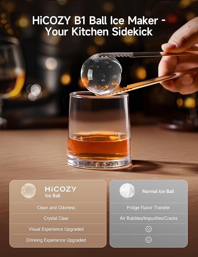 HiCOZY B1 Clear Ice Ball Maker Countertop, Sphere Ice Maker