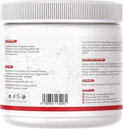NOVEHA Pet Wipes - Formulated Pet Wipes - for Facial and Finger Folds, Underarms - 3" x 2" Size (150 Counts)