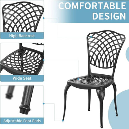 Withniture 3 Piece Bistro Table Set Anti-Rust Outdoor Bistro Set Cast Alumiunm Patio Table and Chairs Set for 2, Patio Bistro Set Furniture Black