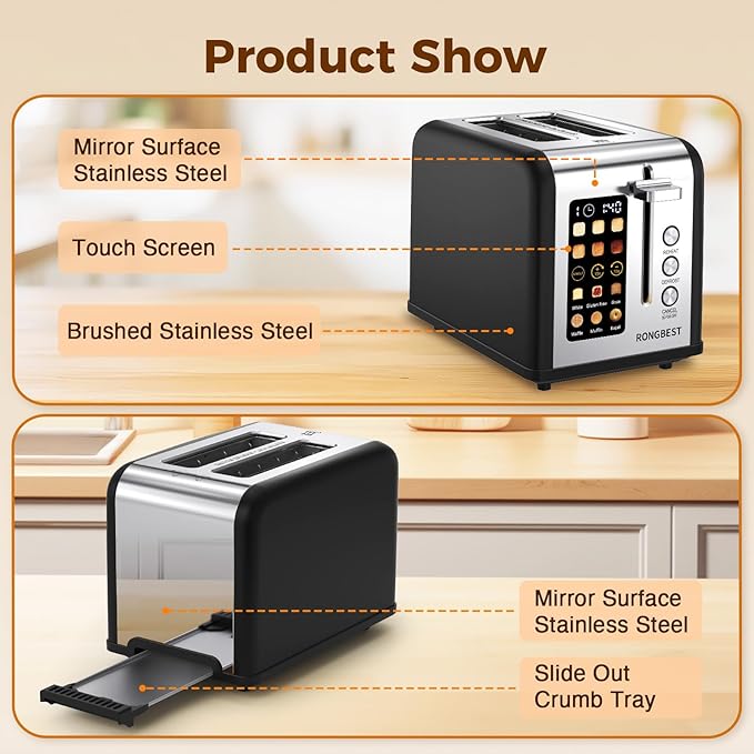 2 Slice Easy Touch Screen Toaster, Stainless Steel Toaster