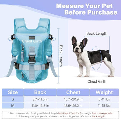 YUDODO Front Pet Carrier Backpack for Small Dog, Legs Out Dog Chest Carrier | Safety Belt, Ergonomic Support, Hands Free, Durable & Comfortable, For Walking Hiking Cycling, Blue, S