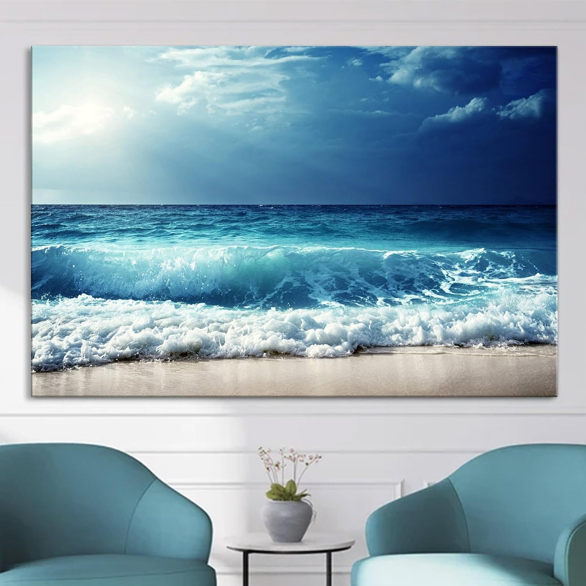 Nature Wall Art Prints - Ocean Forest Mountain Lake Canvas Landscapes - Small to Extra Large Living Room Bedroom Kitchen Bathroom Décor (Summer Ocean Beach, 24L" x 36W")