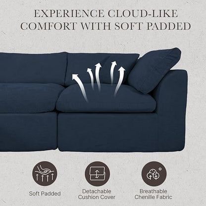Cloud Modular Sectional Sofa Couch,110” L Sofa with Wide Armrest, Modern High-Density Sponge Compressed Sofa Couch for Living Room, Bedroom,No Assembly Needed (Blue, 3 Seats+1 Ottoman)