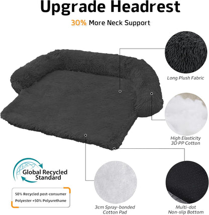 Calming Dog Bed Fluffy Plush Dog Mat for Furniture Protector with Removable Washable Cover for Large Medium Small Dogs and Cats (Large(45x37x6), Dark Grey)
