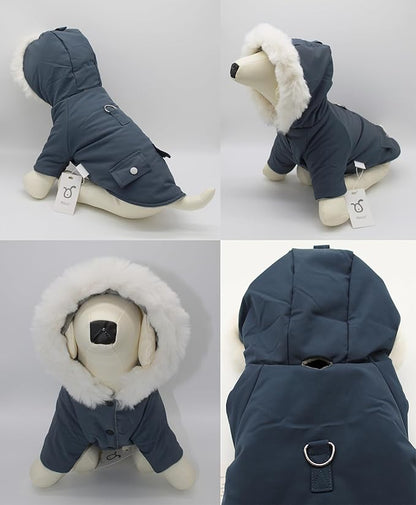 Pet Warm Dog Coat for Winter Dog Clothes Hooded Dog Jacket for Small Puppies Medium Large Dog Cat Clothes Insulated Padded Snow Jacket for Cold Weather Faux Fur (X-Large, Slate Blue)