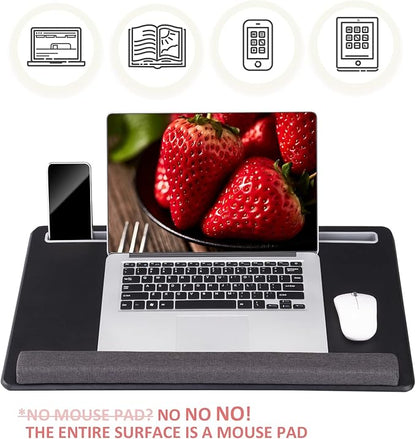 Extra Large Lap Laptop Desk - Full PU Material Mouse Pad Gaming Tray - Portable LapDesk with Phone Holder & Wrist Rest for Notebook, MacBook, Tablet, Bed, Sofa(Black, Fit Up 17.3-in Laptops)