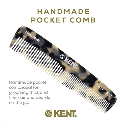 Kent R7T TW Fine and Wide Tooth Hair Comb, Handmade Pocket Comb for Men, Beard and Mustache Combs for Everyday Grooming and Styling, Sawcut Kent Combs, Made in England