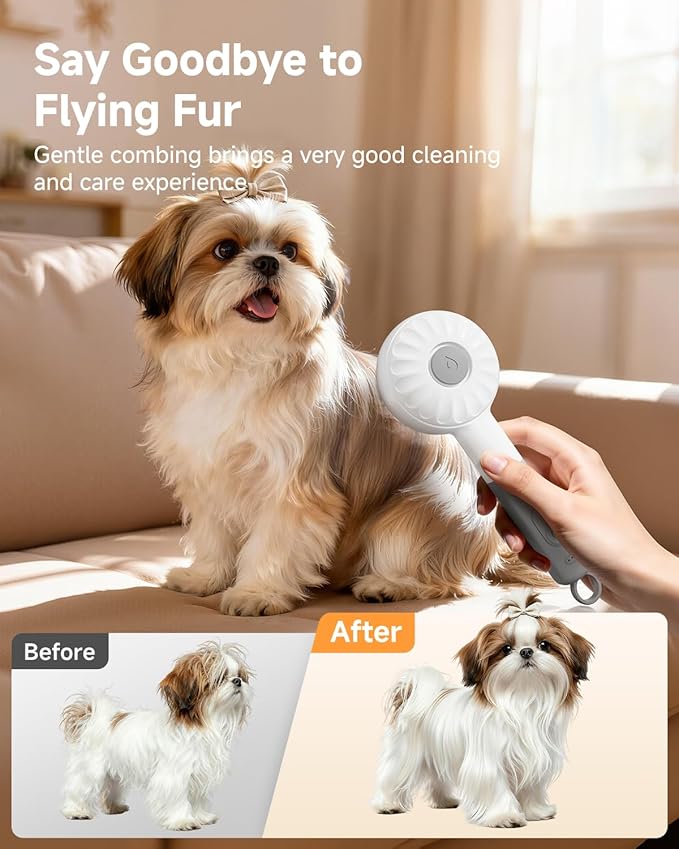 Pet Brush for Cats & Dogs Steam, 3-in-1 Steam Beauty Pet Comb, 2-Speed Spray Settings, Removes Dander and Deshedding Tool, One-Touch Self-Cleaning Hair Brush, for Long and Short Hair Pets