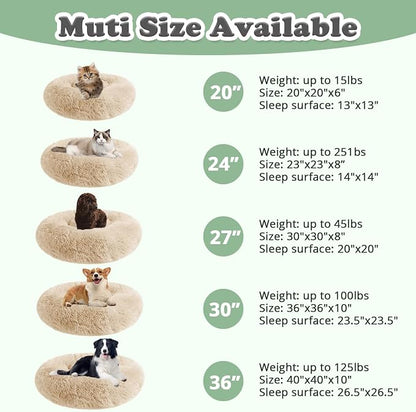 JOLLYVOGUE Dog & Cat Bed, Calming Anti-Anxiety Pet Bed for Small Dogs, Fluffy Donut Cushion for Small and Medium Pets (20")