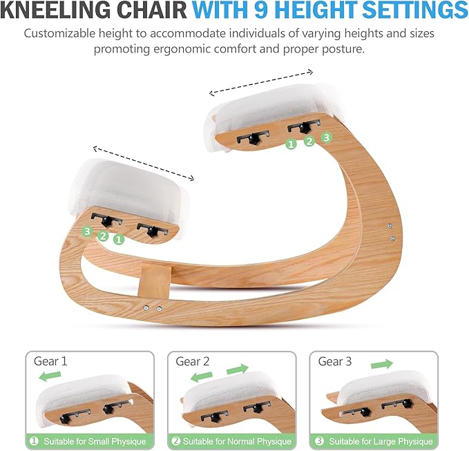 Adjustable Kneeling Chair, Wooden Ergonomic Chair Knee Chair Posture Chair - Improve Your Posture with an Angled Seat for Home,Office (Wood Color+ Pads)