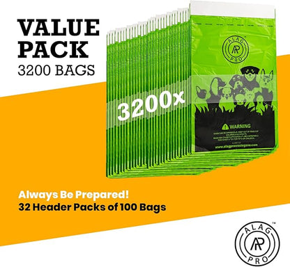 ALAGPRO® 3200 Pull-Strap Dog Waste Station Refill Header Bags - Fit Any Pet Waste Header Stations - 45% Thicker than Competitor Bags - 32 Headers of 100 Bags for Backyard, Parks & HOA's