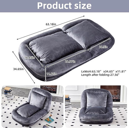 Stylish Grey Floor Lounge Chair - Versatile Folding Sofa with 5 Adjustable Positions for Comfort & Relaxation!