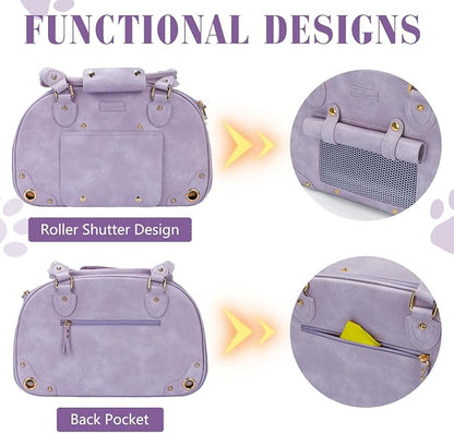Dog Carrier Purse, Pet Bag, Waterproof Premium Leather Pet Travel Portable Bags for Cat and Small Dog Home & Outdoor Small Purple
