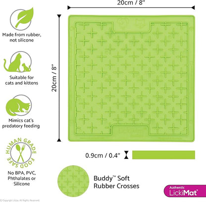 LickiMat Classic Buddy, Cat Slow Feeder Lick Mat, Boredom Anxiety Reducer; Perfect for Food, Treats, Yogurt, or Peanut Butter. Fun Alternative to a Slow Feed Cat Bowl or Dish, Green
