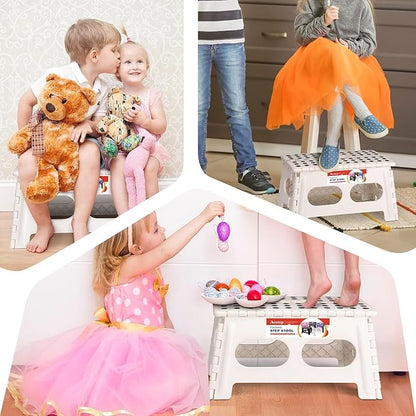 ACSTEP Folding Step Stool 9 Inch,15-Inch Extra Wide Heavy Duty Stepping Stool More Safe and Comfortable Non Slip Foldable Step Stool for Kids and Adults White, 10 Pack